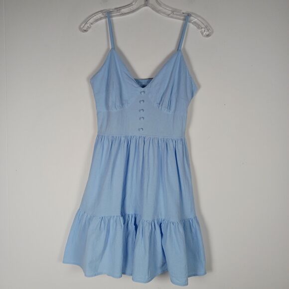 Zaful Dress Women's Size 4 Babydoll Mini Ruffled Light Blue Summer - Picture 3 of 10